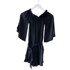 Chaser Black Short Romper Drawstring Elastic Waist Boho Minimalist Dress M
